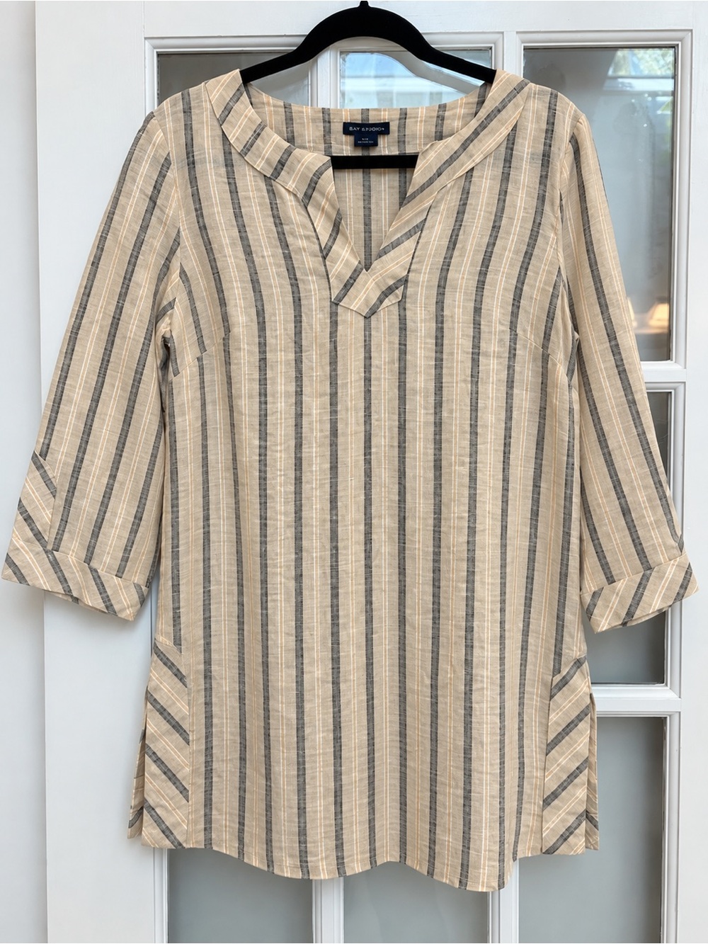 Brooks Brothers Striped 100% Linen Tunic Top Coastal Preppy Chic Size M